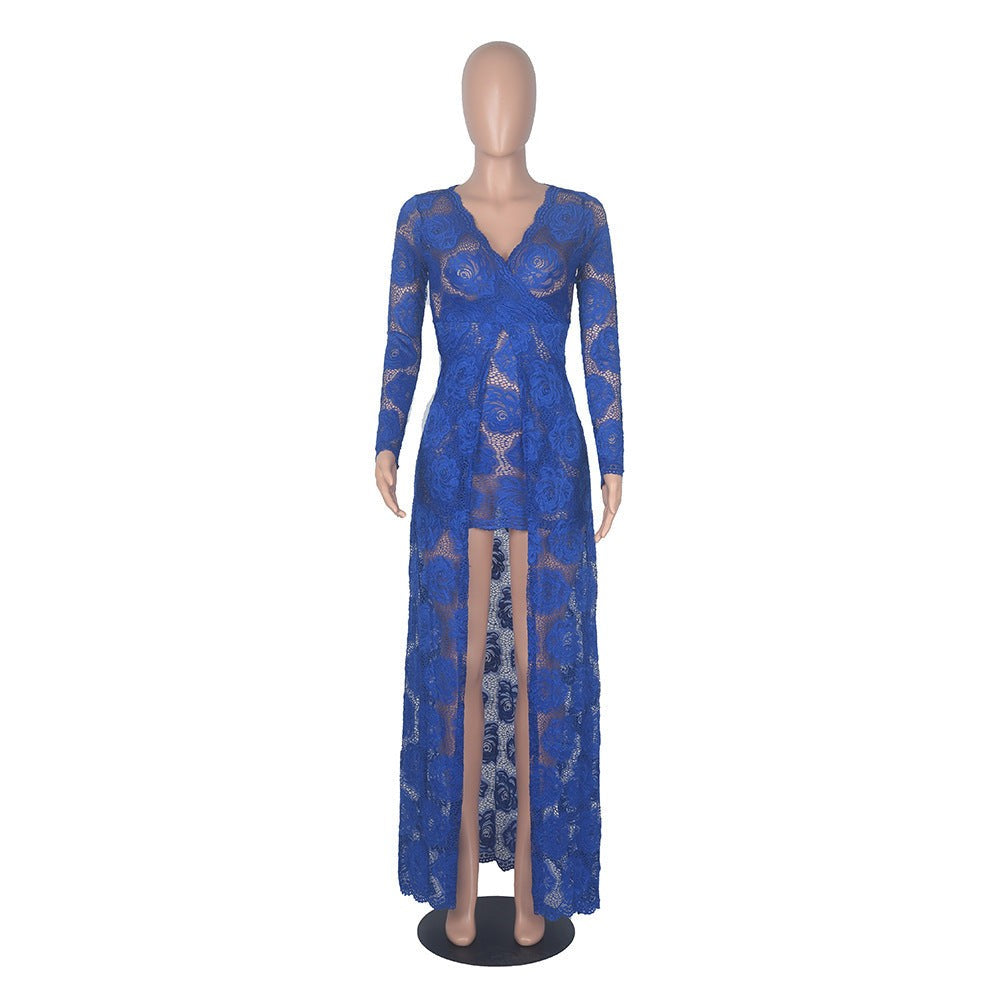 Women’s Spring Lace Dress Elegant Long Sleeve Polyester Casual European American Style in Multiple Colors