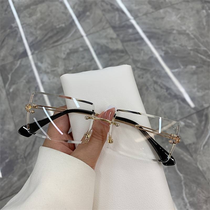 1pc Y2K rimless gradient glasses, unisex with case and cloth, ideal for daily wear and photo shoots