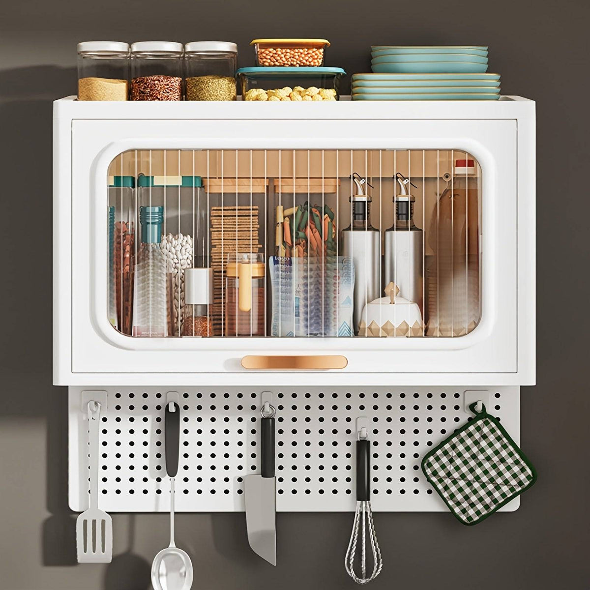No-Drill Kitchen Wall Shelf Wall-Mounted Towel Rack & Storage Organizer for Dishcloths & Utensils