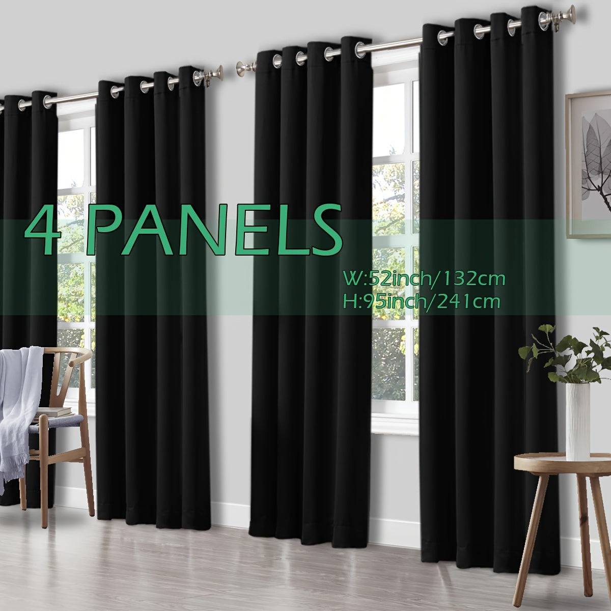 Set of 4 Thermal Blackout Curtains Triple Weave Solid Grommet Panels Insulated Patio Drapes for Complete Darkness & Comfort at Home or Office