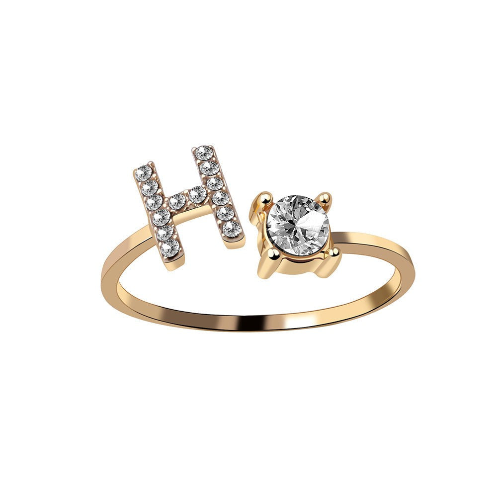 Adjustable Letter Ring with Zircon 26 Initial Design Women