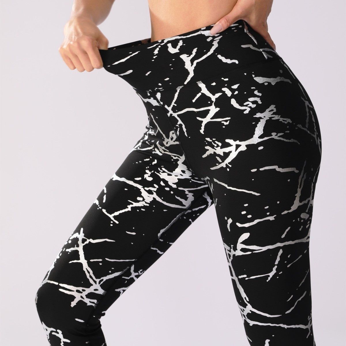 Women’s High Waist Bronzing Leggings Shiny Polyester Slim Fit Hip Lift Pants for Sports and Casual Wear