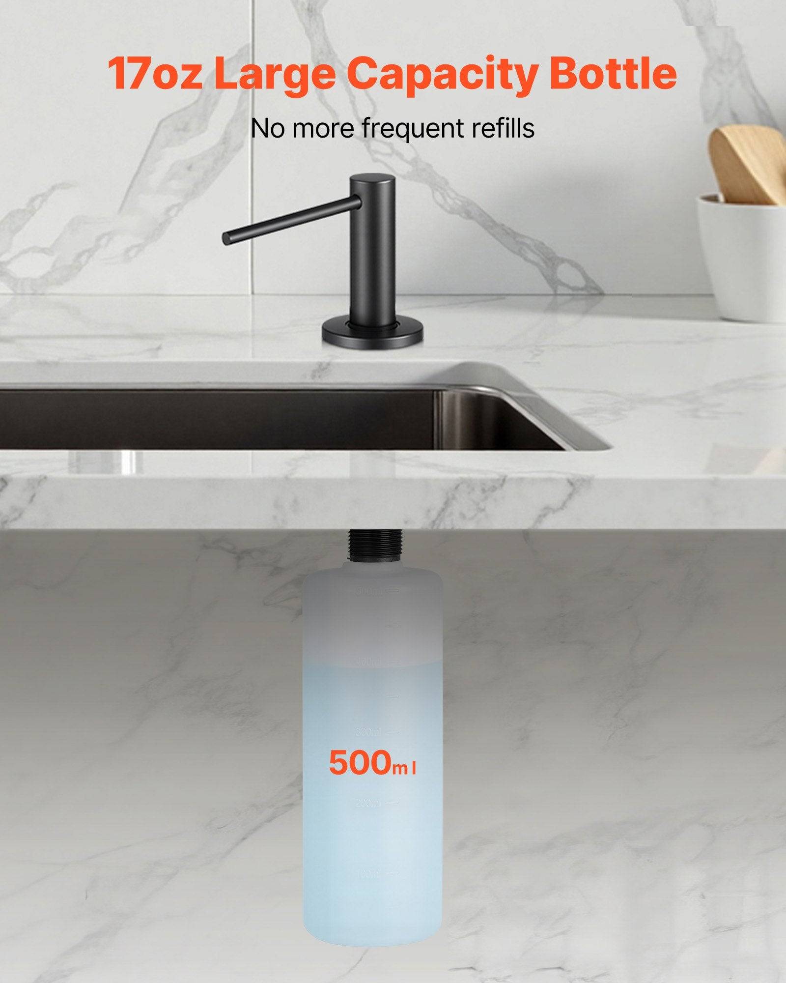 Stainless Steel Soap Dispenser with 17oz Refillable Bottle