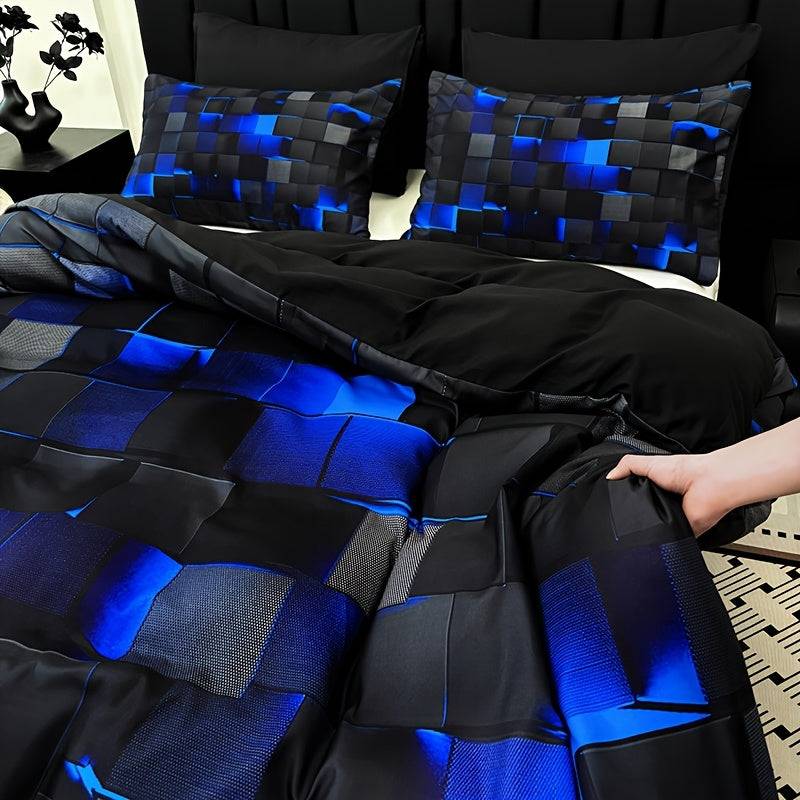 Cool Tech Duvet Cover Set 3-Piece – Red & Blue Digital Print Bedding, All-Season for Twin to King