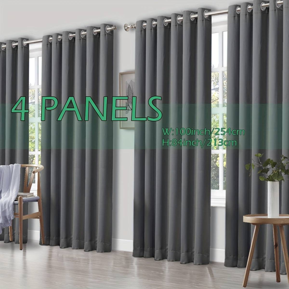 Set of 4 Thermal Blackout Curtains Triple Weave Solid Grommet Panels Insulated Patio Drapes for Complete Darkness & Comfort at Home or Office