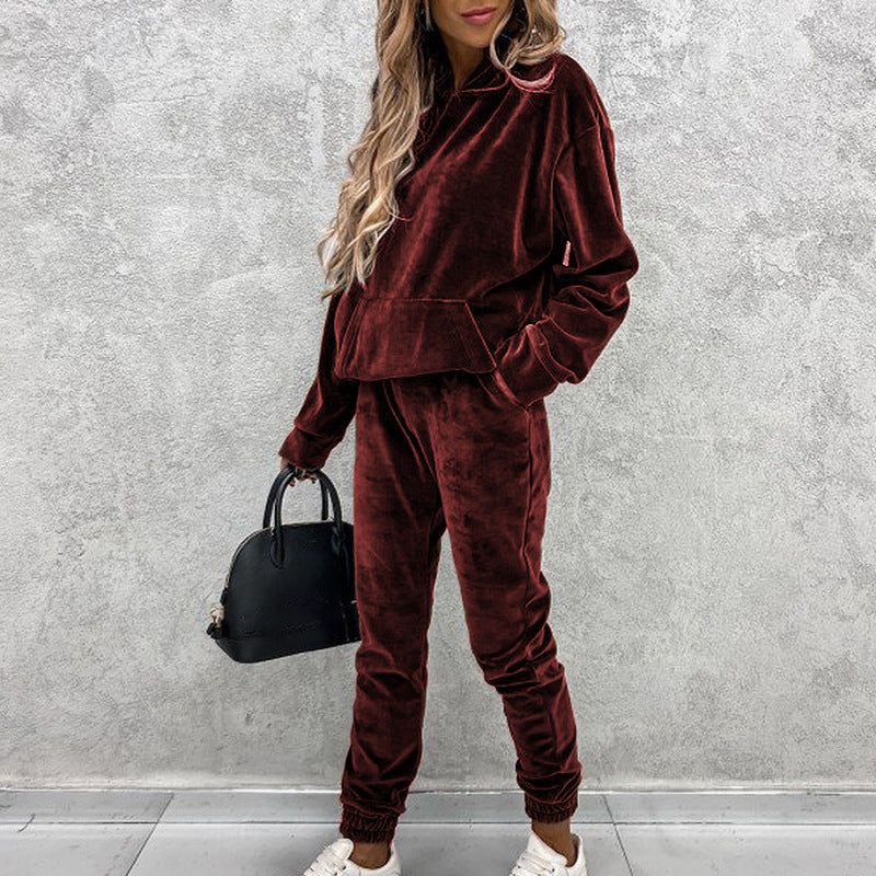 Women’s Two Piece Set Silver Fox Velvet Tracksuit