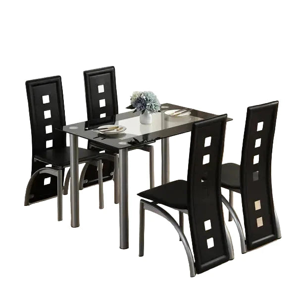 5 Piece Dining Table Set With Tempered Glass For Four