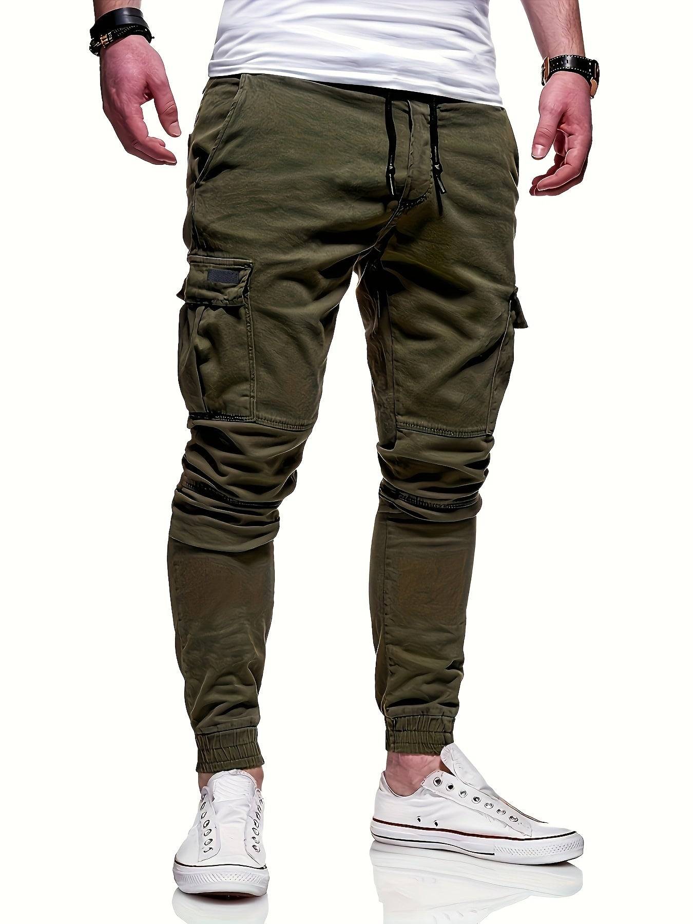 Men’s Cotton Joggers 2-Pack – Elastic Waist, Side Pockets, Solid Color for Spring/Autumn