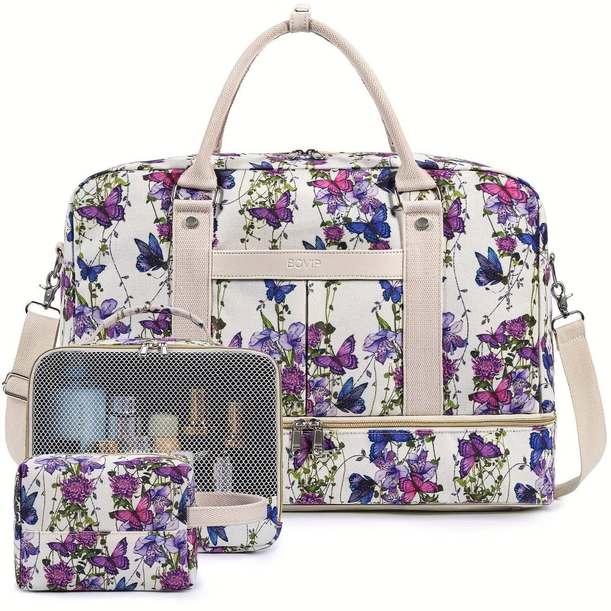 Weekend Travel Tote Bag Set for Women Large Carry-On with Shoe Compartment & Luggage Sleeve
