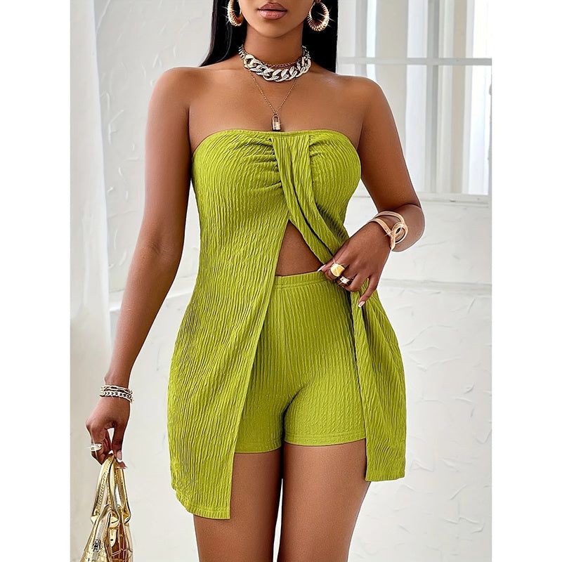 Two Piece Set Strapless Tube Top and High Waist Shorts