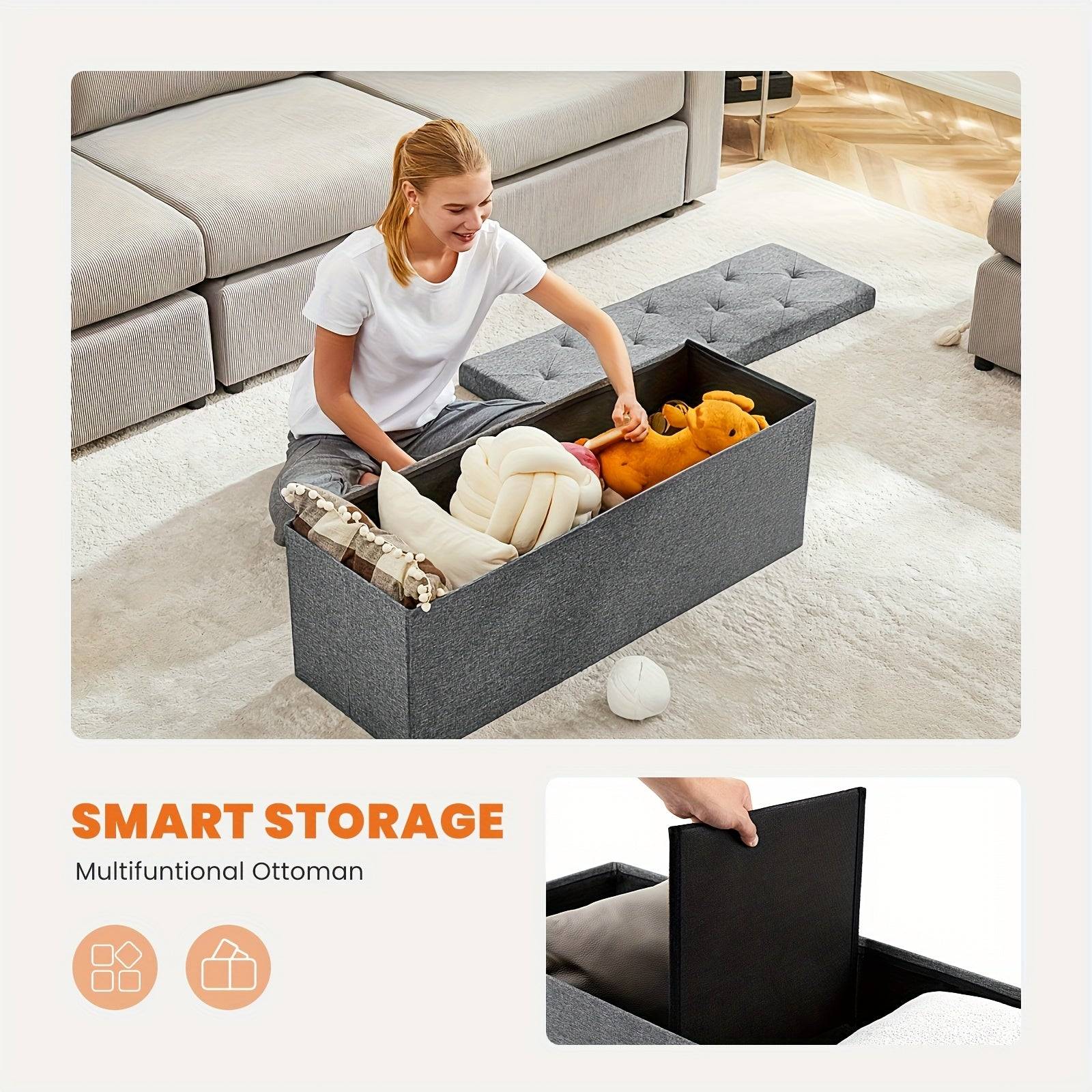 Folding Storage Ottoman Bench with Padded Seat, Multifunctional Storage Chest and End-of-Bed Stool for Bedroom or Living Room