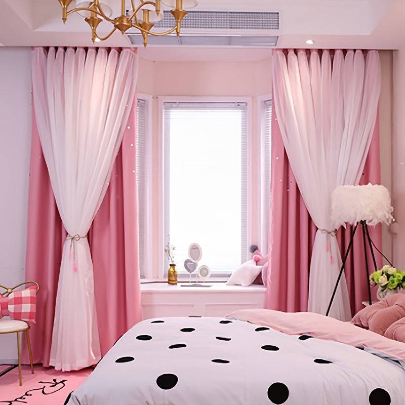 Blackout Star Cutout Curtain Panel 100% Polyester, Double Layer Grommet Top, 39x79in Modern Drapes for Living Room & Bedroom