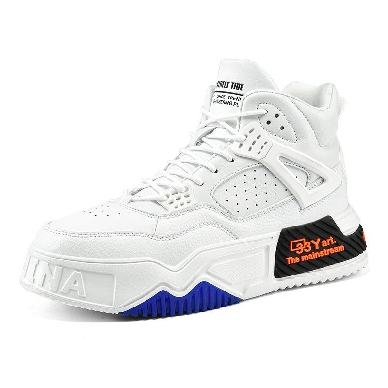 Men’s High-Top Platform Sneakers Microfiber Lace-Up Combat Style Breathable Sports Shoes
