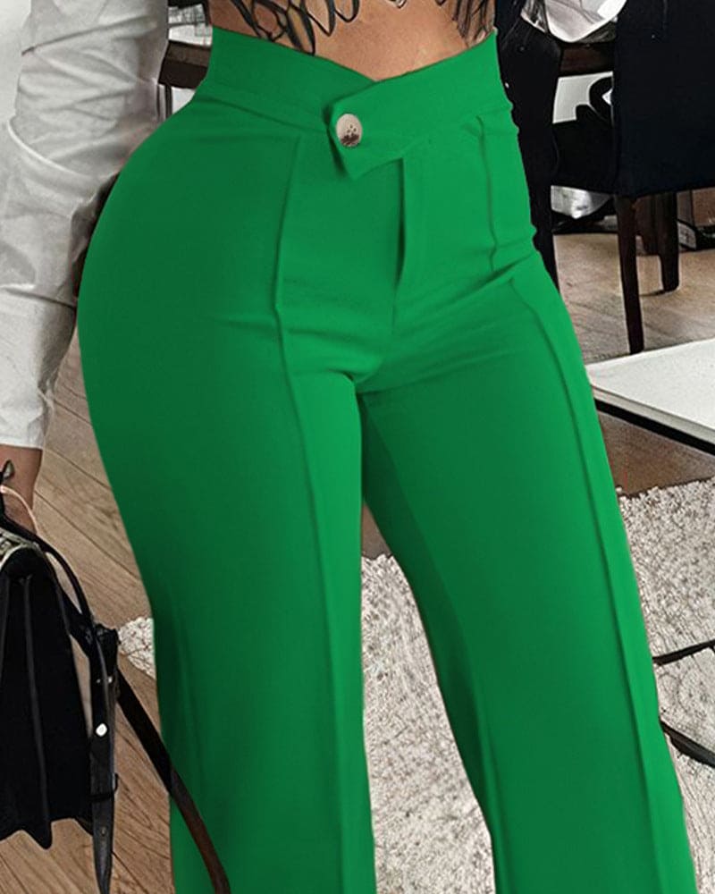 Slim Straight-leg Pants With Buckle Fashion Solid Color Trousers For Womens Clothing - PMMNAPOLES