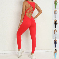 Yoga Jumpsuit V-shaped Back Design Sleeveless Fitness Running Sportswear Stretch Tights Pants For Womens Clothing - PMMNAPOLES