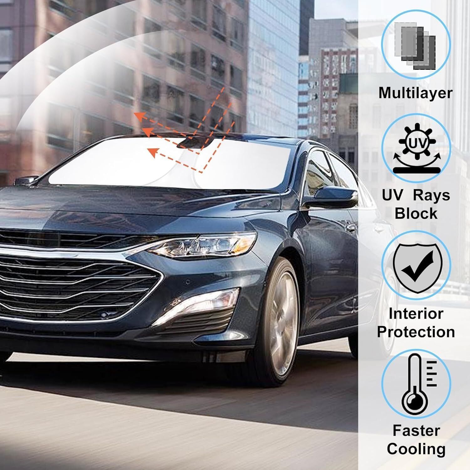 Umbrella Car Windshield Sun Shade for Chevy Malibu 2016–2025