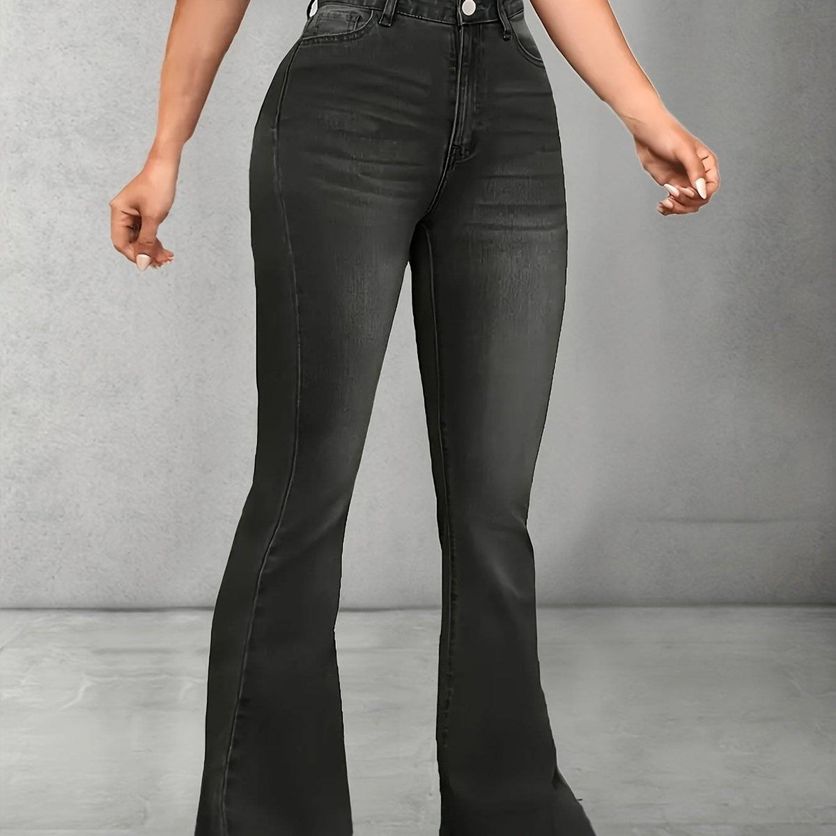 Women’s High-Waisted Flared Jeans Stretch Slim Fit in Black Vintage Style Lightweight Denim