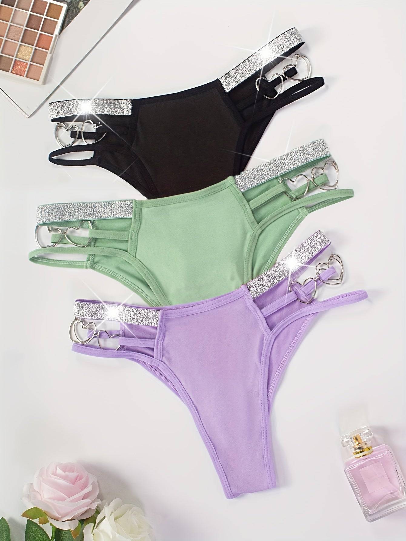 12-Pack Low-Rise Thongs with Chain Waist & Heart Cutouts – Soft, Breathable & Vibrant Underwear for Women