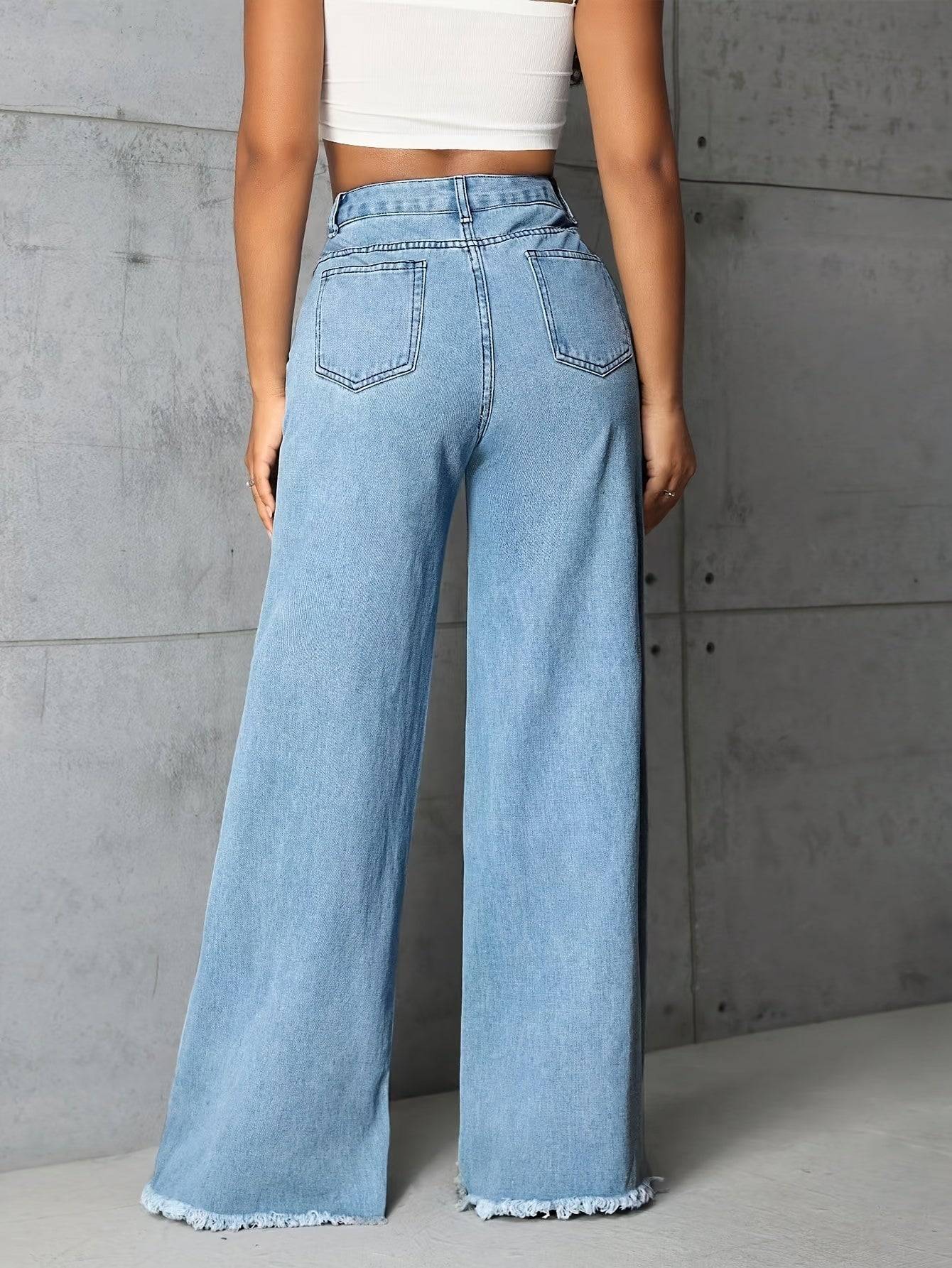 Women’s Low-Rise Wide-Leg Jeans Raw Hem Baggy Denim Pants Casual Loose Fit Boyfriend Style