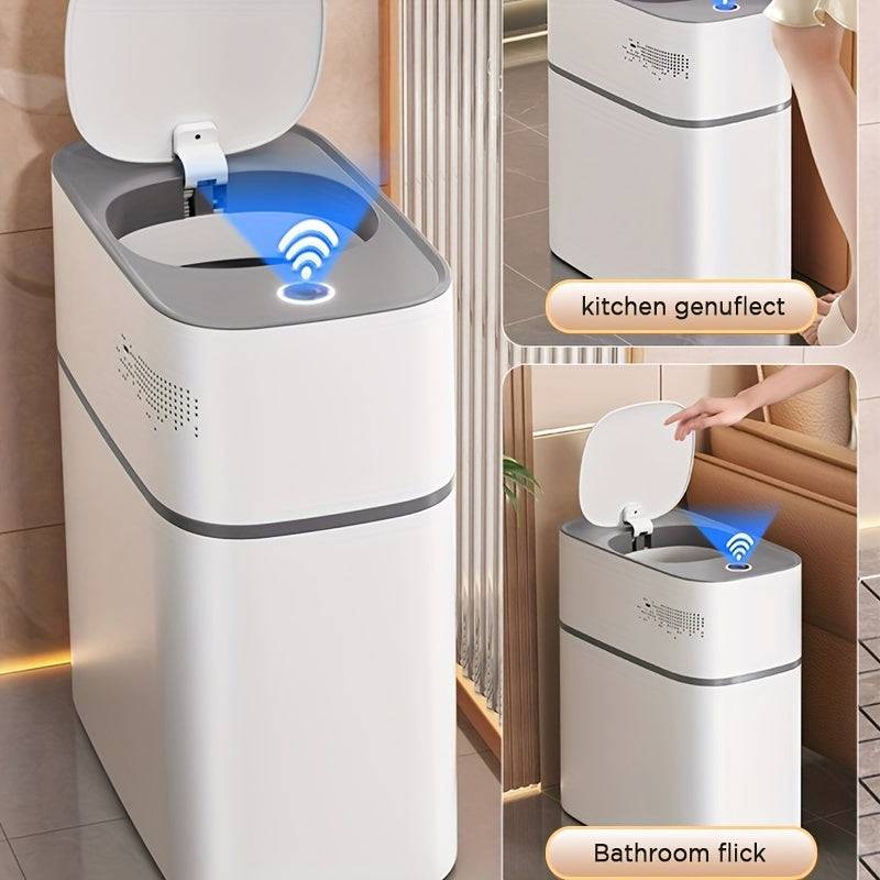 15L Bathroom Trash Can with Lid, Large Capacity Waste Bin with Creative Gap Design, Modern Paper Basket for Home or Office