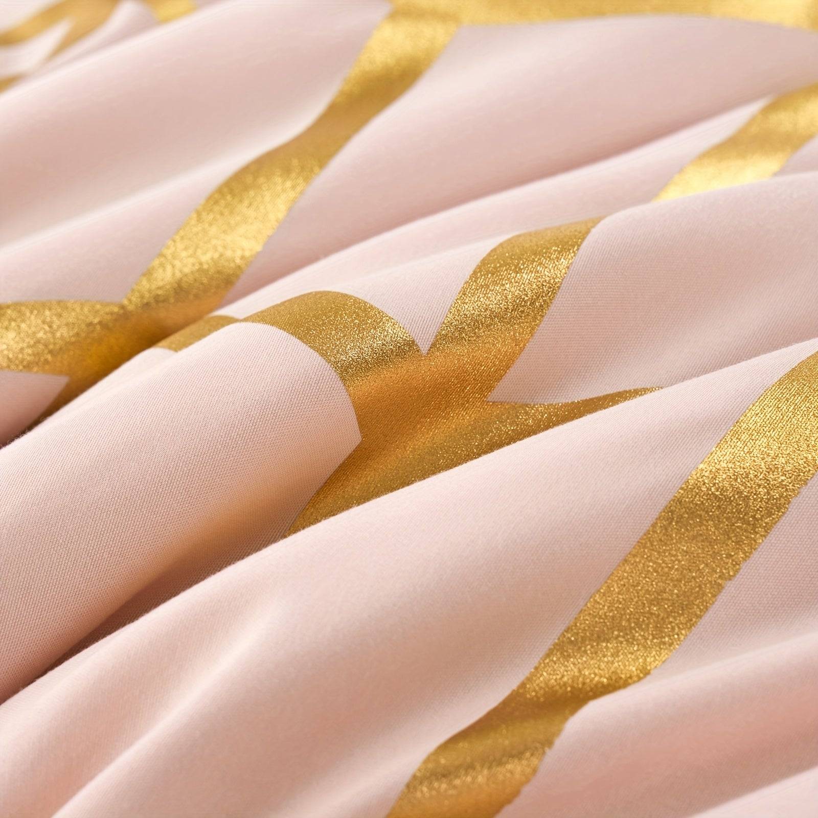5/7-Piece Golden Foil Comforter Set, Soft Microfiber Queen Bedding with Pillowcases and Sheets, All-Season Easy-Care