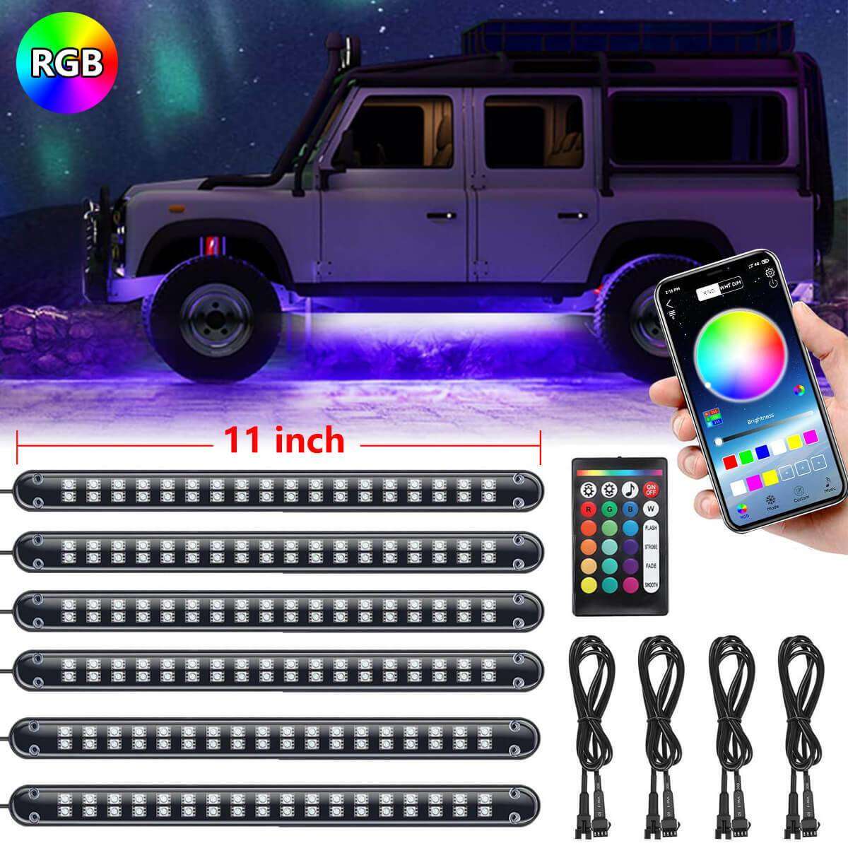 RGB Car Underglow Neon Strip Lights Kit With Music Mode