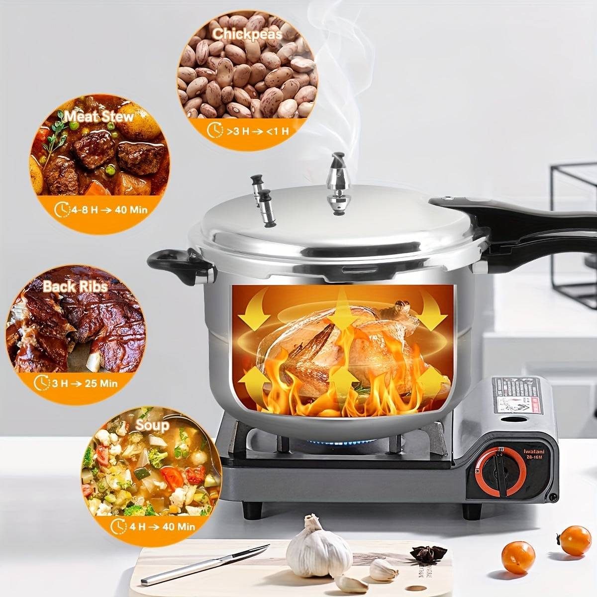 8-Quart Aluminum Pressure Cooker – Stovetop Compatible with Exhaust Valve, Safety Features & Canning Rack