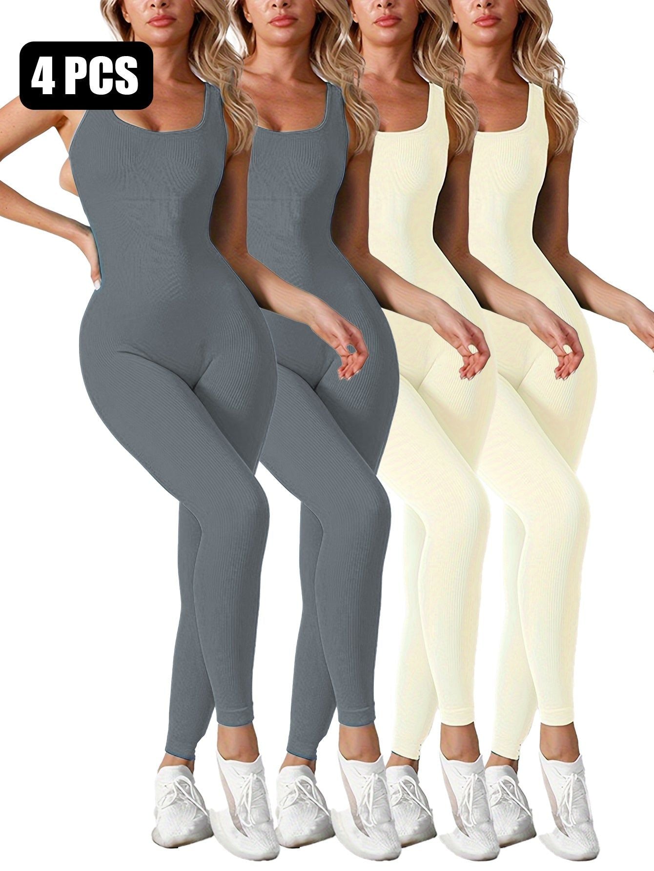 Women Jumpsuits 4 Pack Ribbed Square Neck Shaping Set