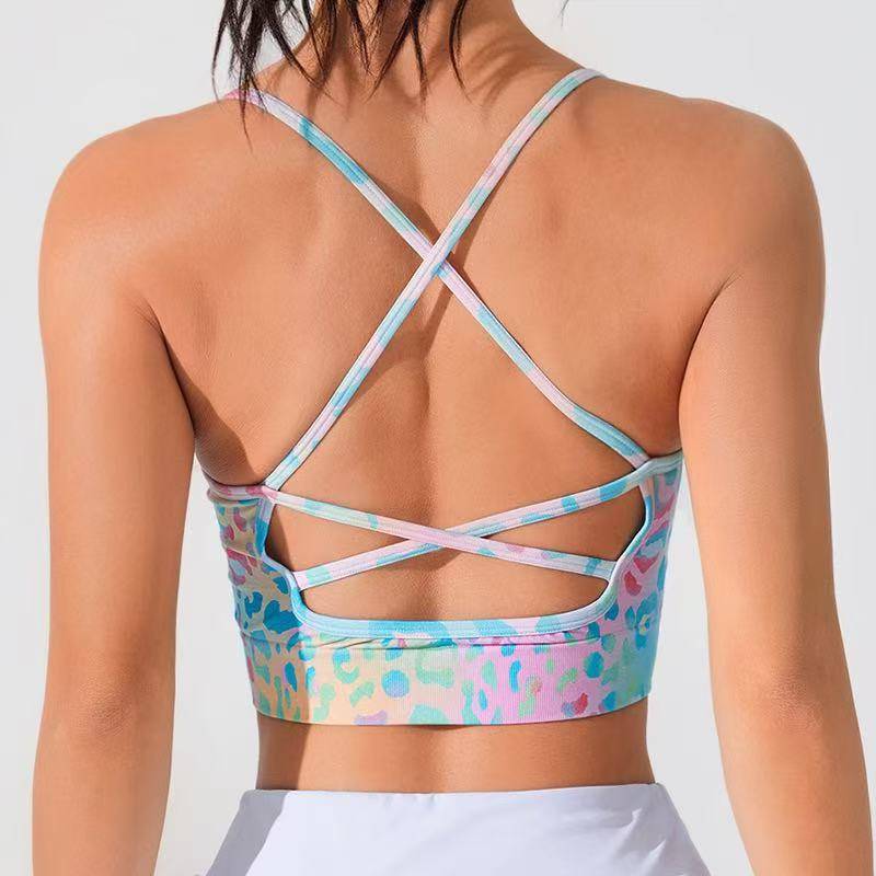 Womens Floral Sports Bra Cross Strap Summer Fit