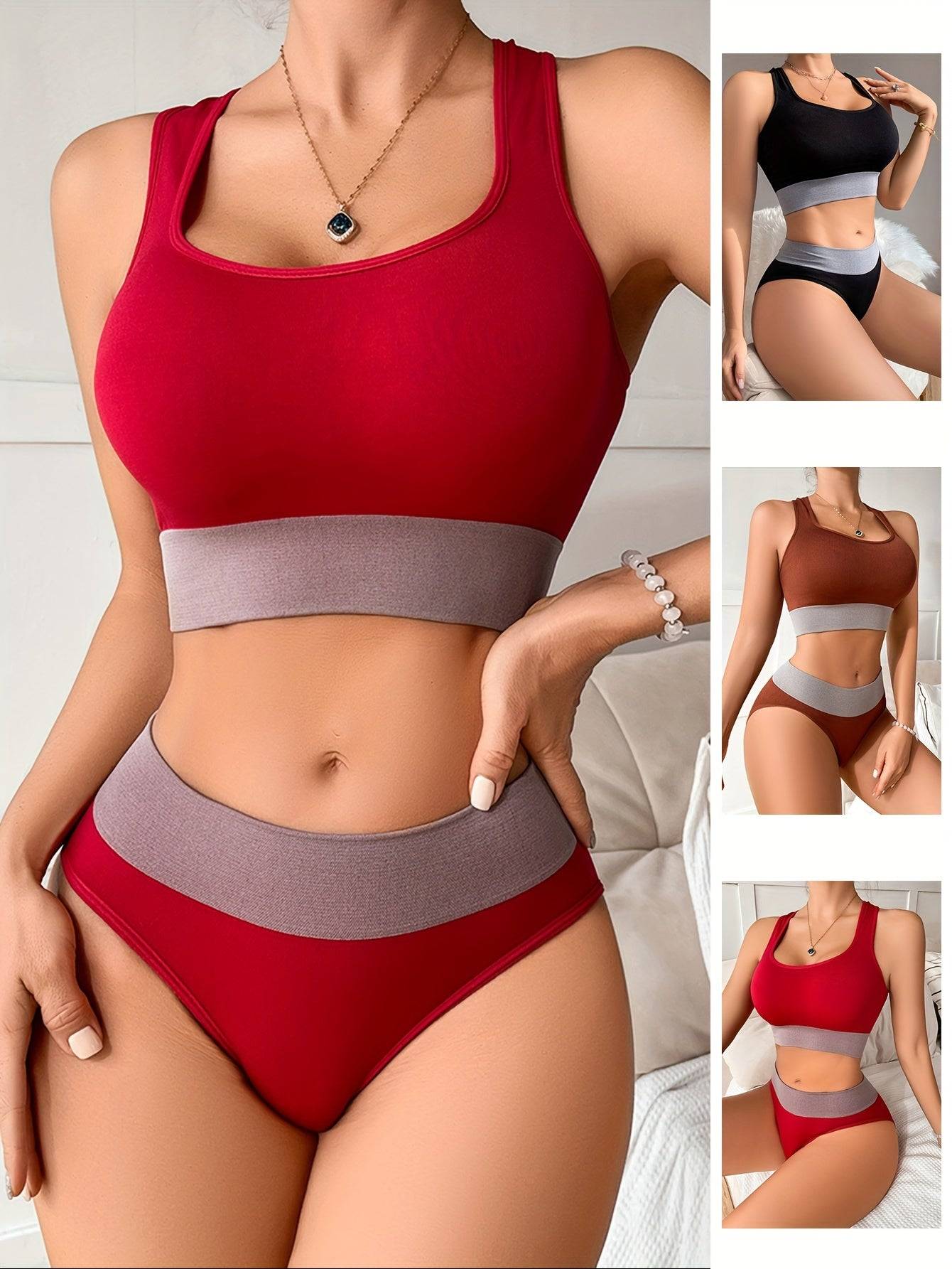 6-Pack Seamless Racerback Bra & Panty Set for Women Breathable Quick-Dry Fit for Fitness, Everyday