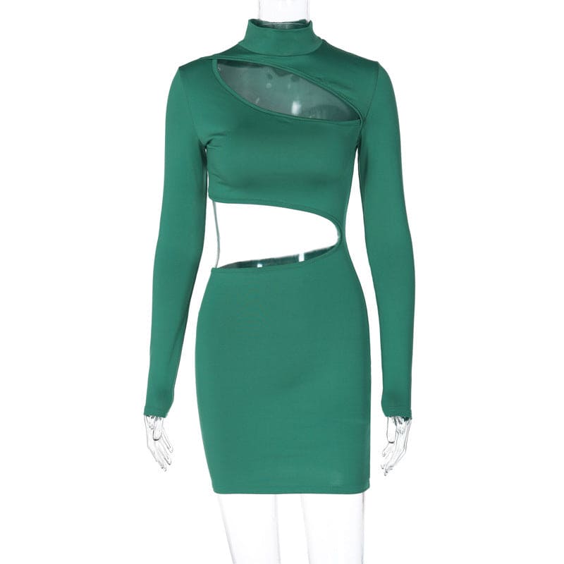 Fashion Cutout Slim Fit Turtleneck Long Sleeve Dress - PMMNAPOLES