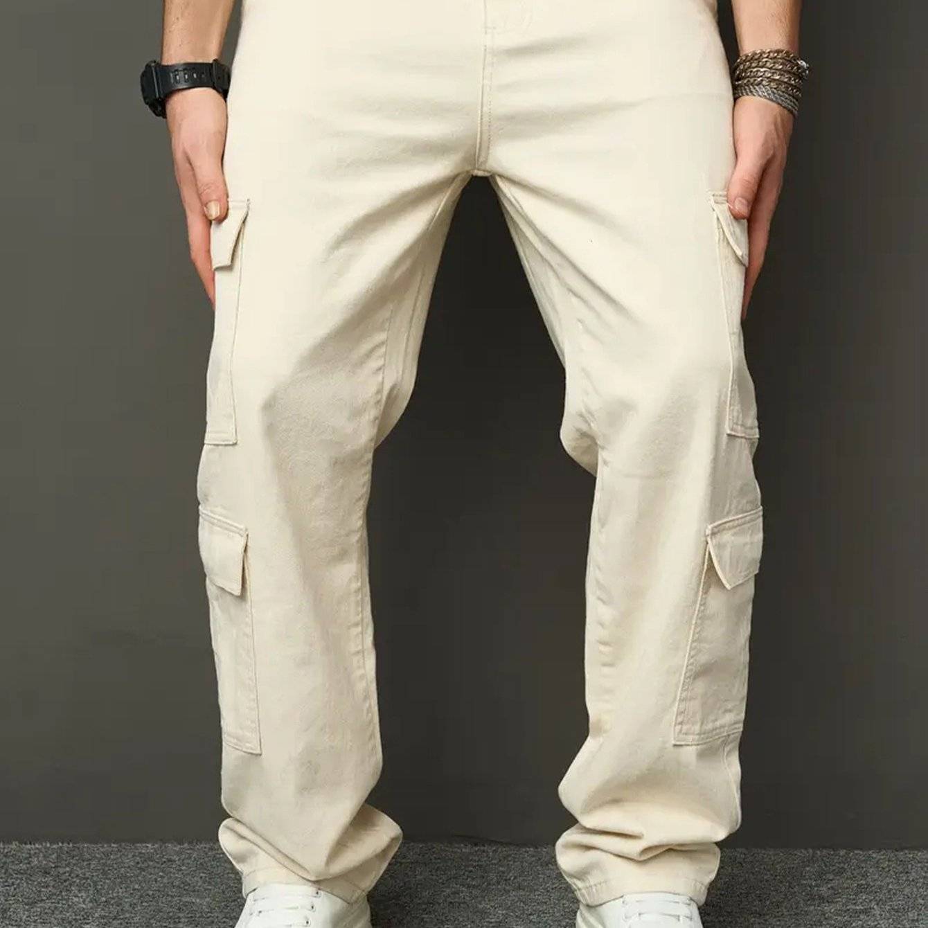 Men’s Straight Leg Jeans Apricot Color Casual All-Season Wear Versatile Multi-Craft Design
