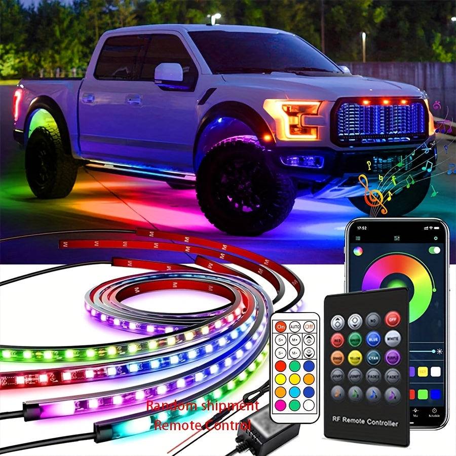 4-Piece RGB Car LED Light Strips Universal Interior Base Lights with APP, Music Mode & Remote Control Decorative Lighting for Travel, Camping & Holidays