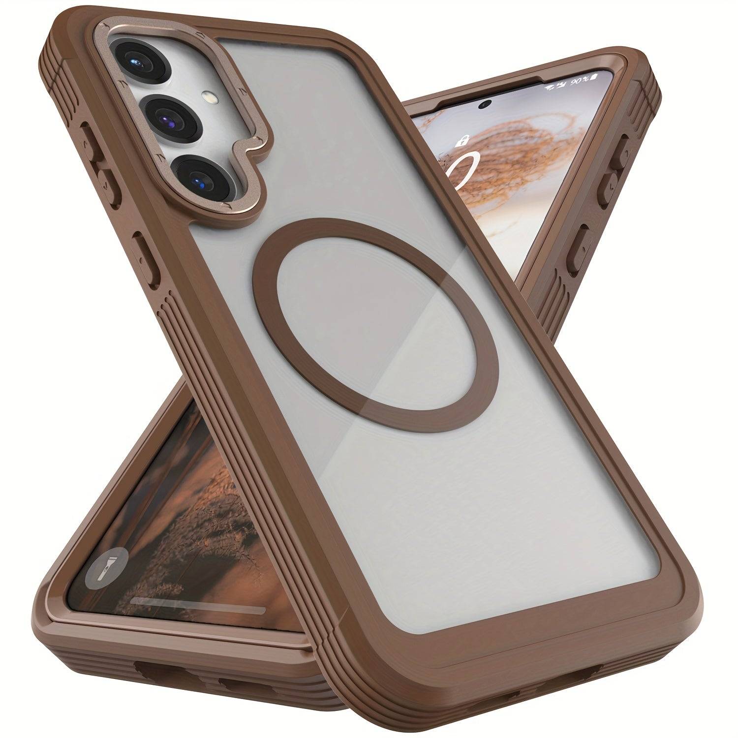 Rugged Magnetic Dual-Layer Case for Samsung Galaxy S25/S25+/S25 Plus/Ultra 5G, Clear or Brown Shockproof Bumper Protective Cover