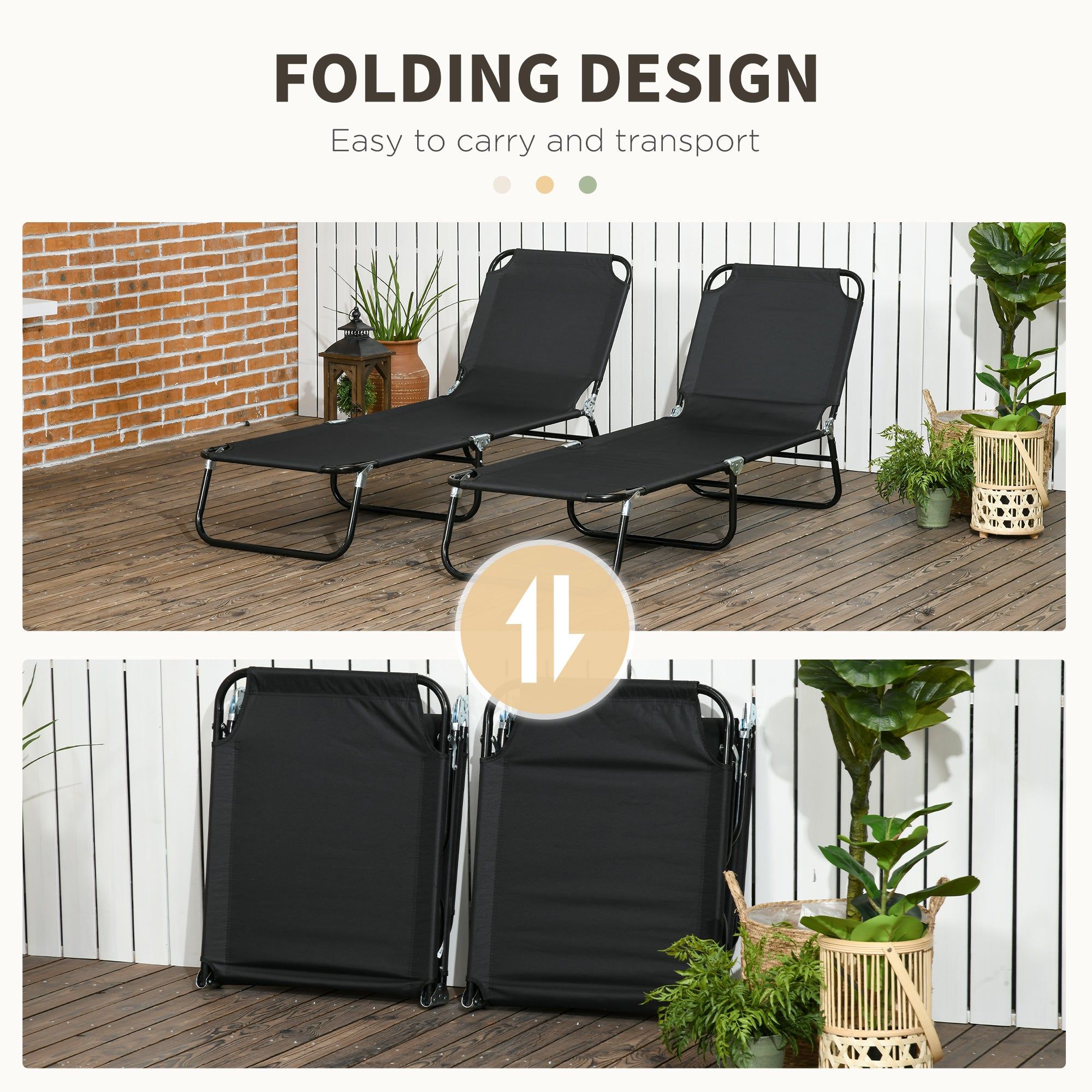 2 Piece Folding Lounge Chairs for Pool and Beach
