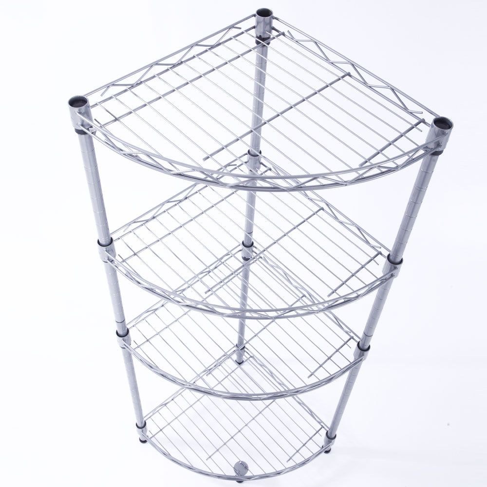 4 Tier Metal Corner Shelve Space Saving Storage Unit