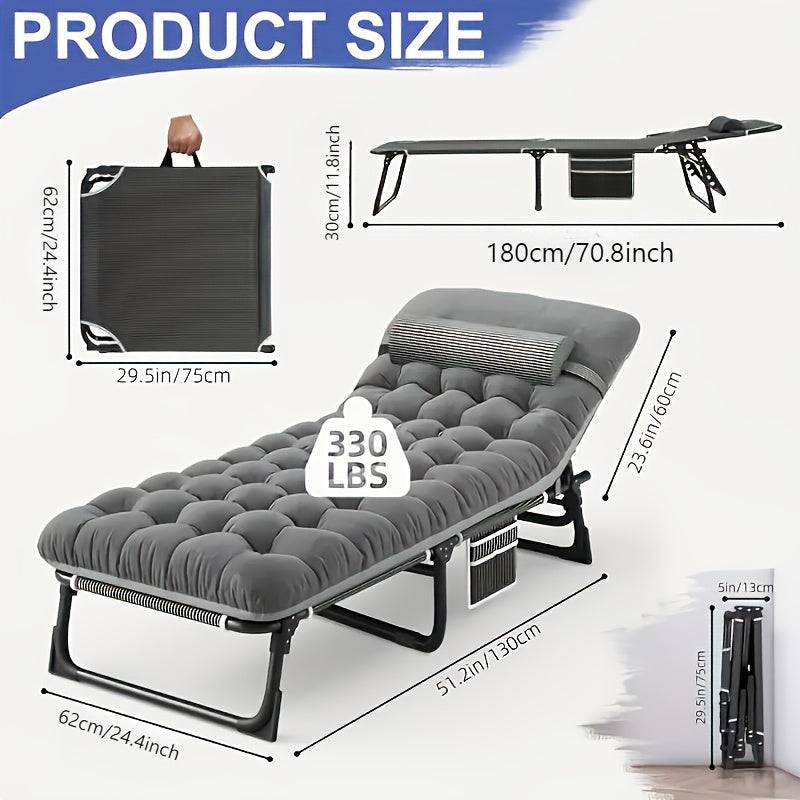 4-Position Adjustable Folding Camping Bed with Mattress & Pillow, Portable Outdoor Single Bed with Steel Frame & Breathable Fabric
