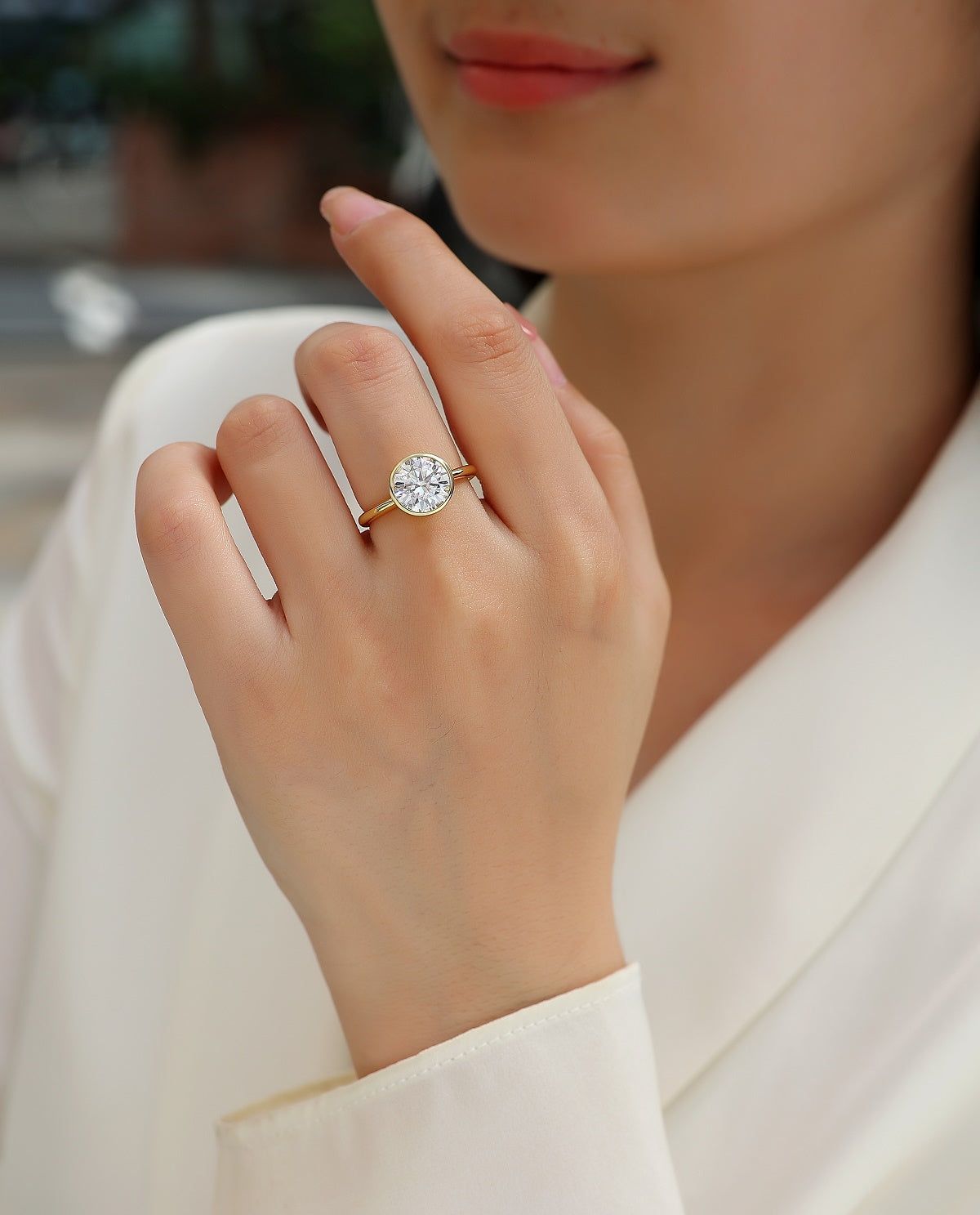 S925 Silver Moissanite Ring with 9mm Round Stone