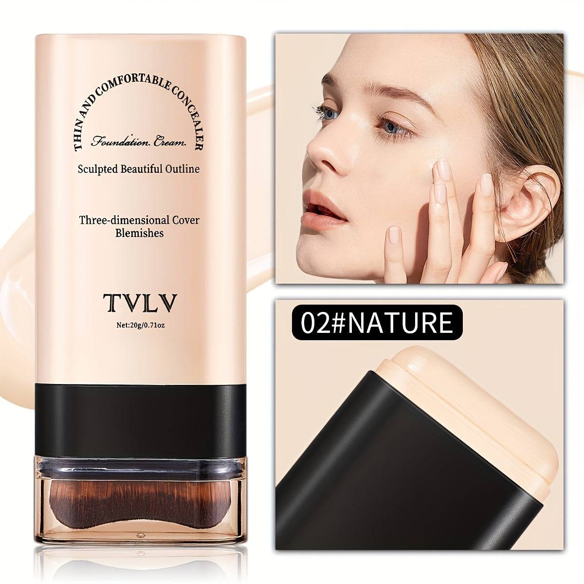 Full Coverage Concealer Stick Foundation with Built-In Brush, Matte Long-Lasting Makeup Stick for Smooth Face Finish, Light Beige