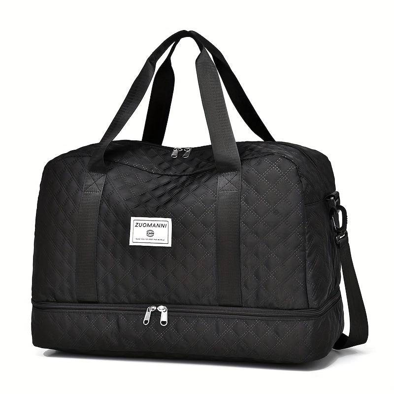 Set of 2 travel bags (small & large) with diamond grid design, lightweight polyester, multipocket sports gym storage