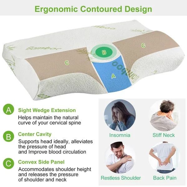 Pillow Contoured Bamboo Memory Foam Cervical Support Design