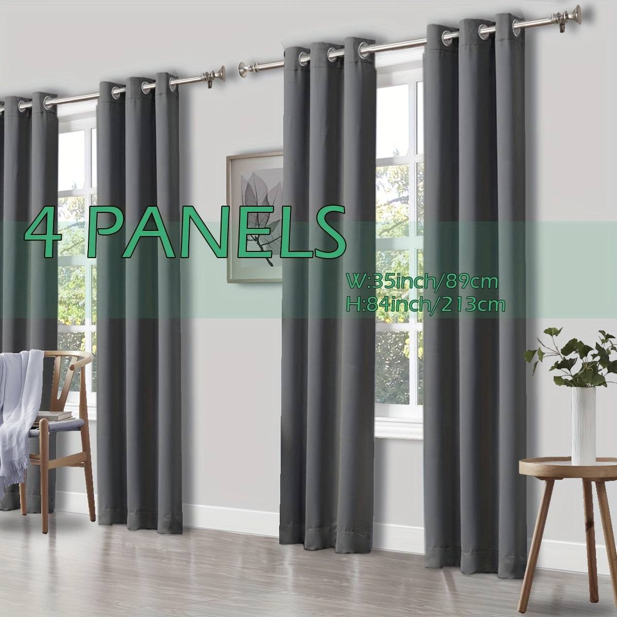 Set of 4 Thermal Blackout Curtains Triple Weave Solid Grommet Panels Insulated Patio Drapes for Complete Darkness & Comfort at Home or Office