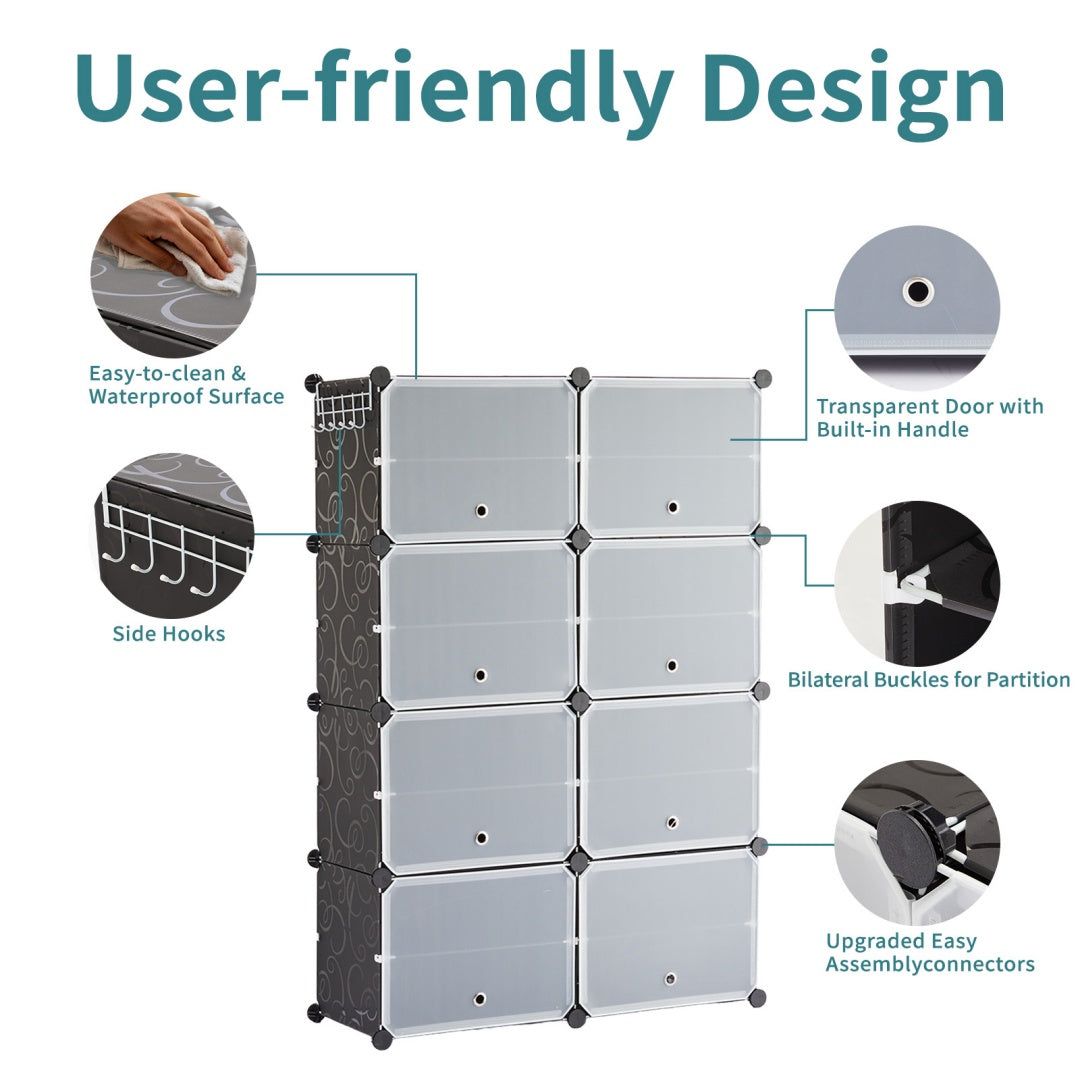 8 Tier Stackable Shoe Rack Cabinet with Doors