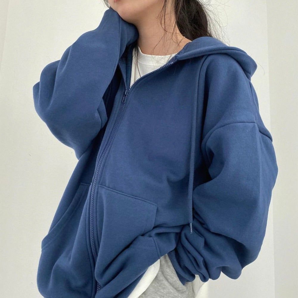 Womens Loose Fit Zip Up Hoodie with Long Sleeves