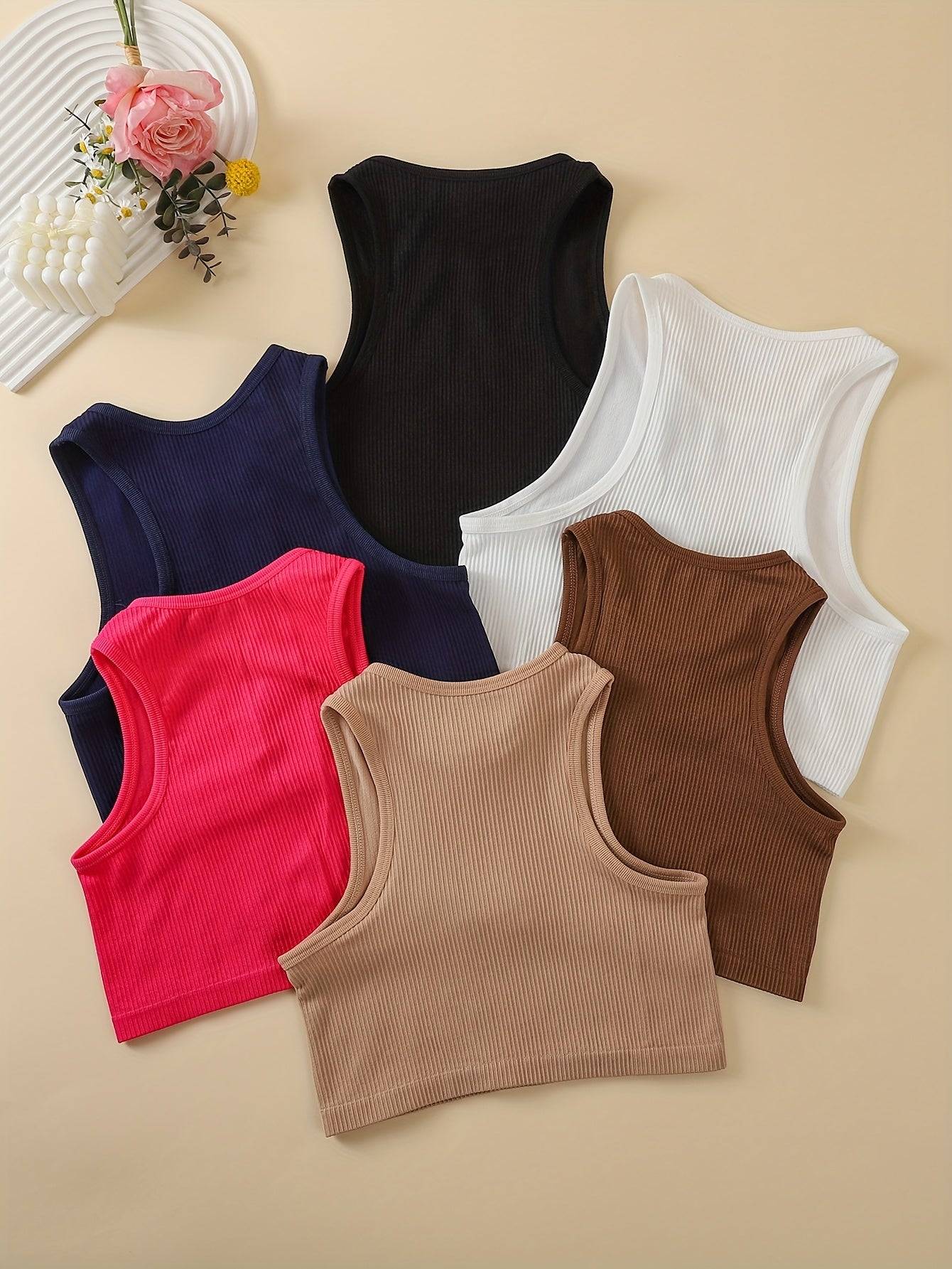 6-Pack Women’s Seamless Sports Bralette Tops Sleeveless Moisture-Wicking Cropped Tanks for Gym & Everyday