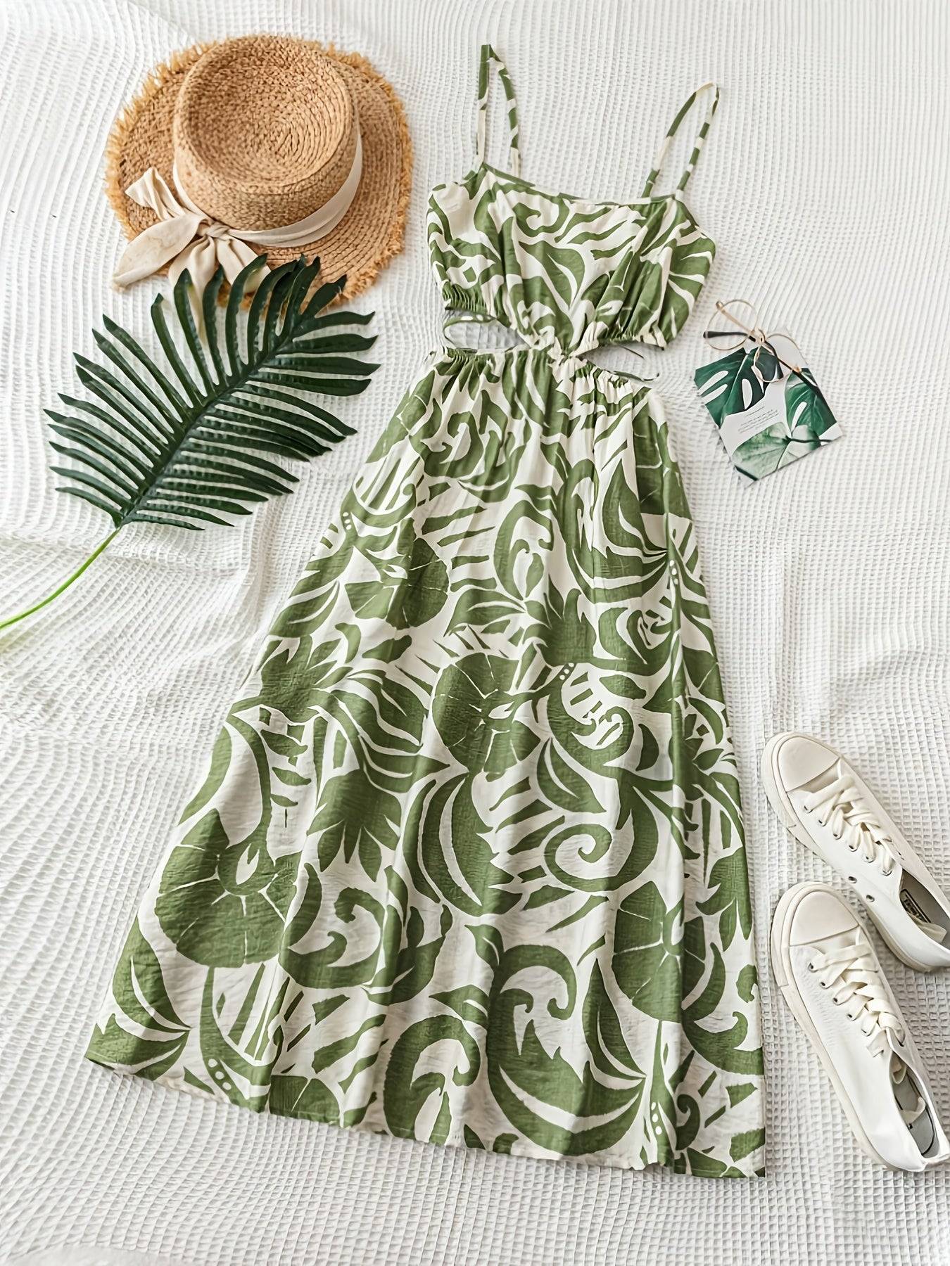 Women’s Elegant Vacation Dress – Strapless Square Neck Sleeveless A-Line Maxi Dress with Floral Print, Loose Fit