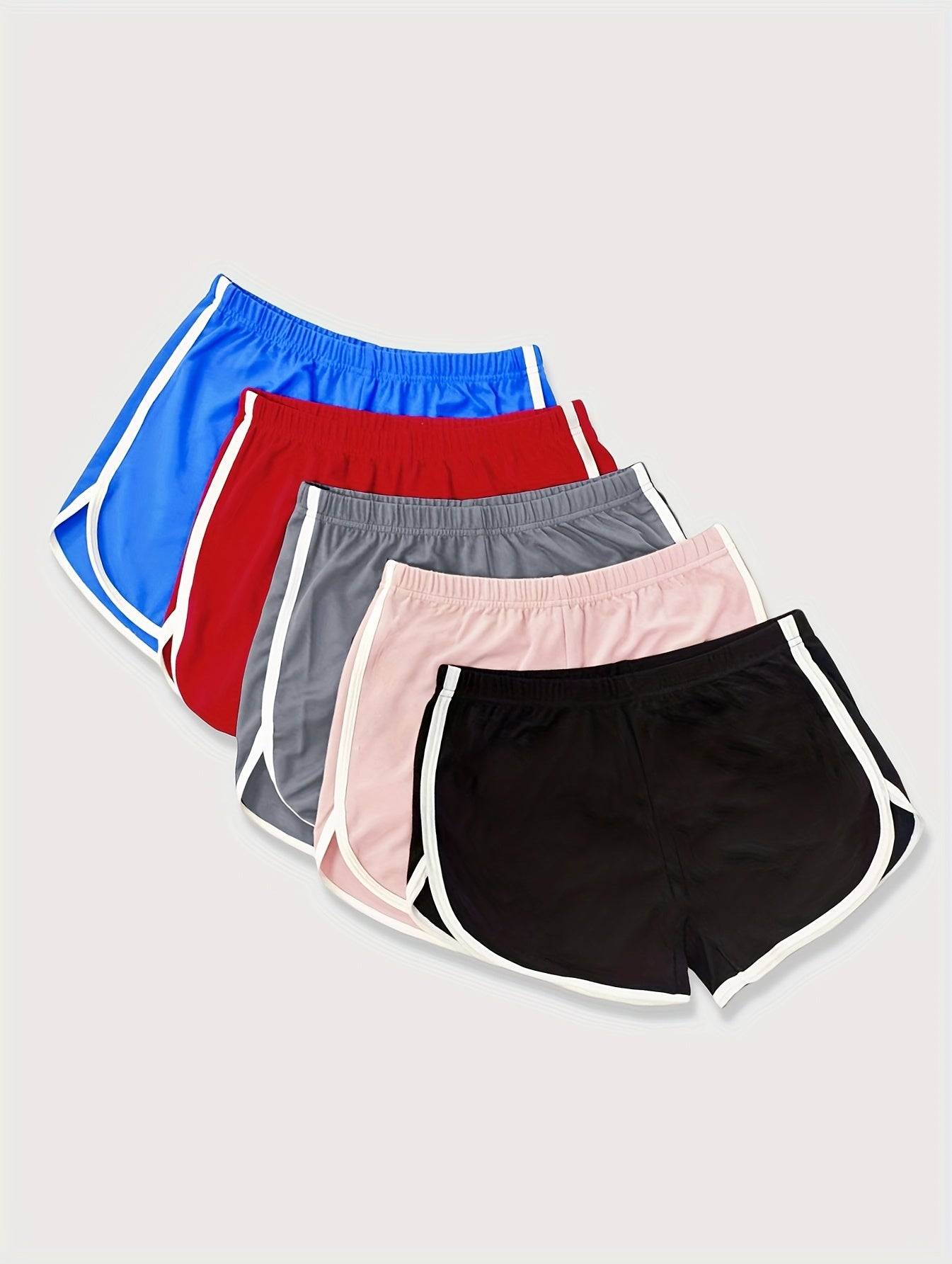 5pcs Women’s High-Waisted Workout Shorts & Leggings – Mid-Stretch Athletic Bottoms with Elastic Waistband, Multi-Color Activewear