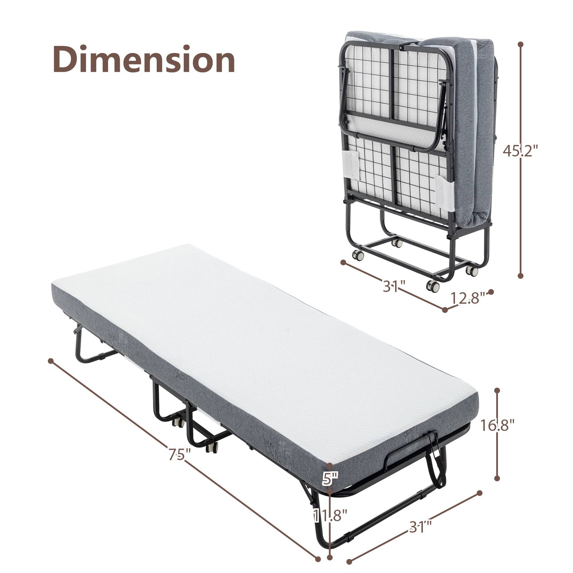 Foldable Bed with Memory Foam Mattress and Metal Frame