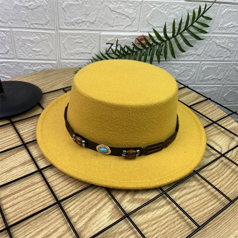 British Retro Woolen Wide Brim Flat Top Hat - PMMNAPOLES