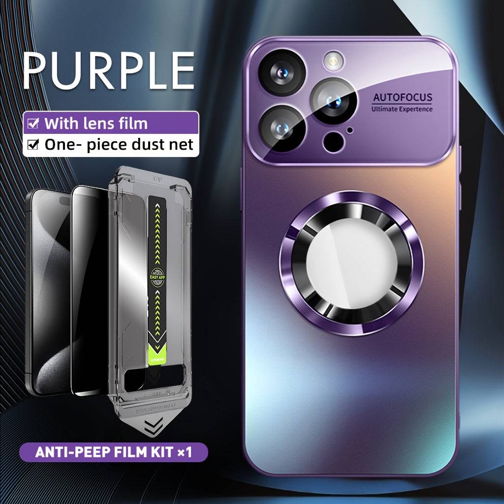 2-Pack Titanium Phone Cases for iPhone 12/13/14/15/16 Pro Max Plus, Privacy Frosted Cover with Magnetic Wireless Charging and Shockproof Camera Lens Protector